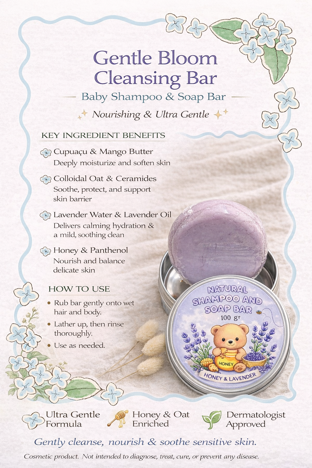 Lavender Honey Shampoo Bar – Moisturizing Natural Shampoo for Dry Hair & Sensitive Scalp
